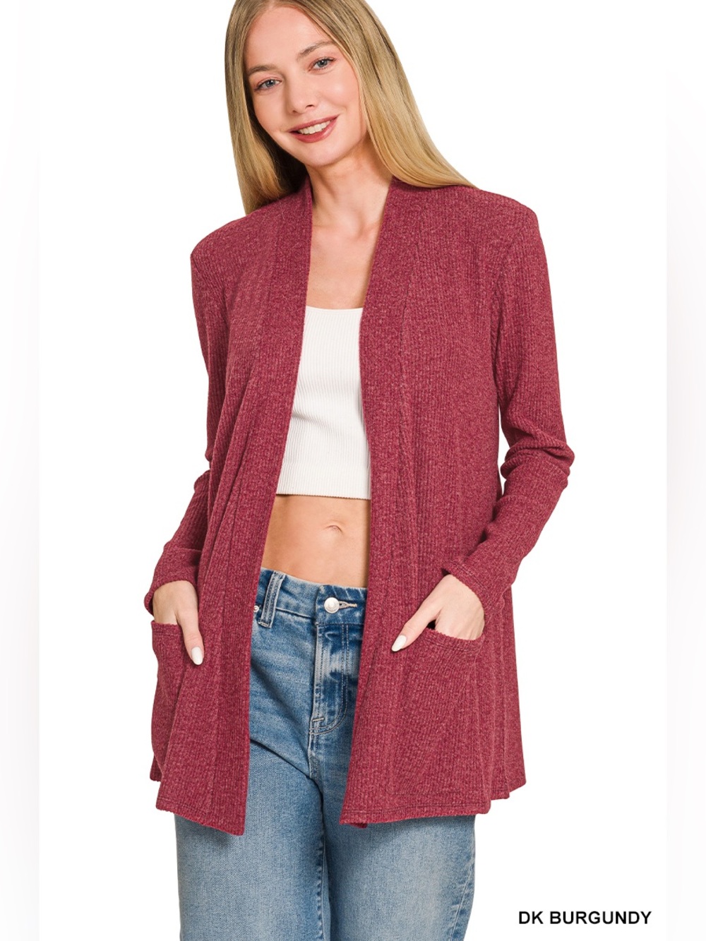 Zenana HEATHER RIBBED SWEATER OPEN FRONT CARDIGAN